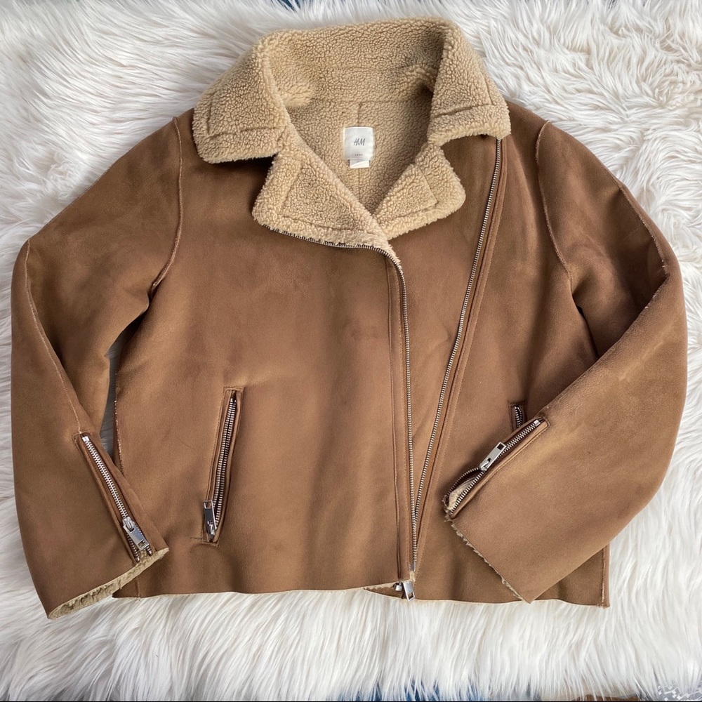 H&M faux suede aviator jacket
